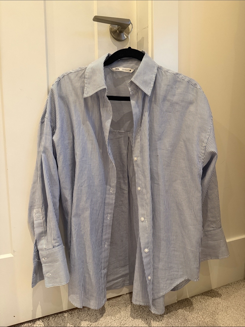 ZARA Slim Stripe Button-Down Shirt - Blue Pinstripe